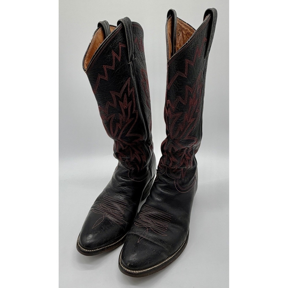 Justin Boots Men's Black Red Sz 9.5 D Western J4229 Cowboy 2nd Rockabilly USA